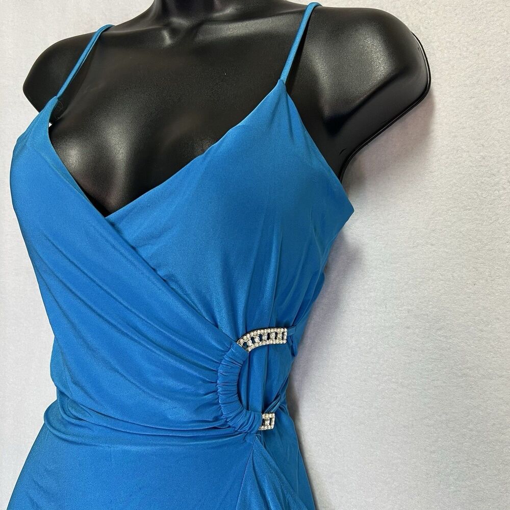 Y2K Blue Asymmetrical Handkerchief Hem Rhinestone Cutout Top Going Out McBling S